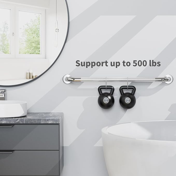 Chrome Bathroom Grab Bars 32 Inch, iHansee Anti Slip Grab Bar w/Knurled Grip, Stainless Steel Safety Handle for Bathtub, Wall Mounted Balance Support Handrail, Handicap Shower Bars for Senior Elderly
