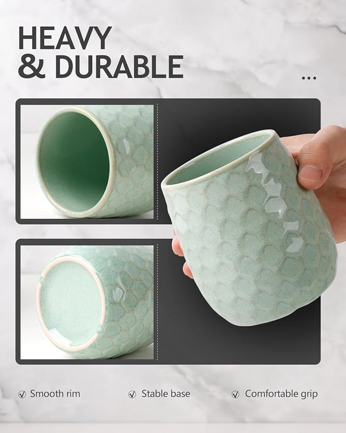 Toothbrush Holder, Tooth Brush Holder for Bathroom - Ceramic Toothbrush Cup Toothbrush Holders Countertop, Green Makeup Brush Holder Pen Holder, 3.62" x 3.62" x 3.93", ANTIS'S HOME