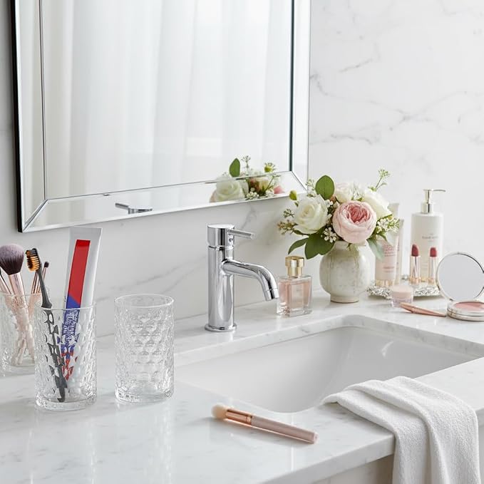 Bathroom Toothbrush Holder Set, 11oz Clear Glass Toothbrush Holder and Bathroom Tumbler Cup Set, Decorative Countertop Storage Cups Organizer for Toothpaste, Brushes