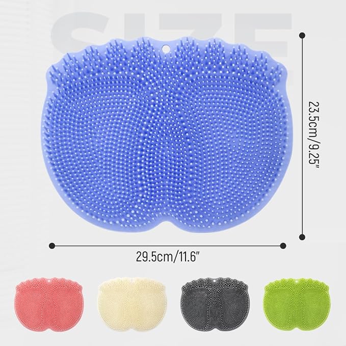 Silicone Shower Foot Scrubber Mat,2025 New Back Exfoliating Bath Wash Pad Wall Mounted Anti-Slip Suction Cups Foot Scrubber,Deep Cleaning Brush Back Massager Pad for Women Men (B-Blue)