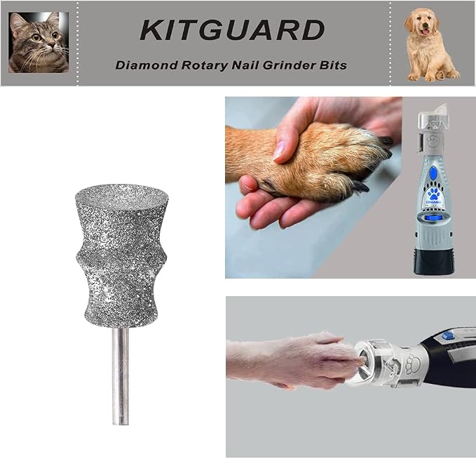 Diamond Dremel Dog Nail Grinder Bits for Rotary Tool-1/8'' Dremel Dog Nail Grinder Attachment-Pet Nail Grinder Bit Work for Animals Nail Care Large B 2P