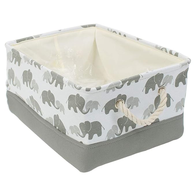 Storage Bins,Fabric Storage Baskets Towel Storage Bin Laundry Toy Basket w Drawstring Closure,Gray Elephant