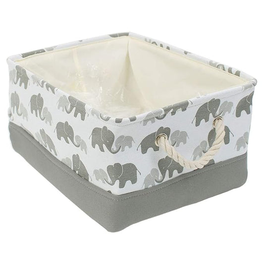Storage Bins,Fabric Storage Baskets Towel Storage Bin Laundry Toy Basket w Drawstring Closure,Gray Elephant