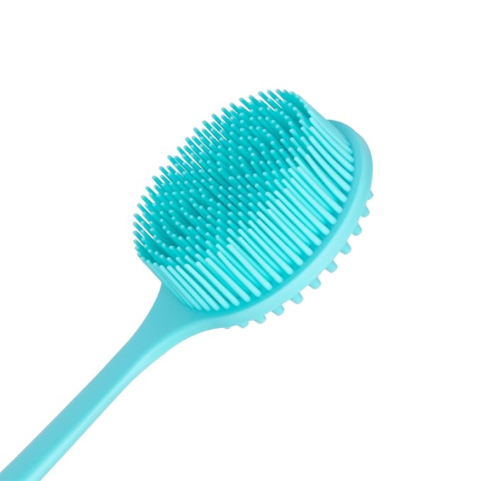 DNC Silicone Back Scrubber for Shower, Soft Bath Body Brush with Long Handle (Blue)