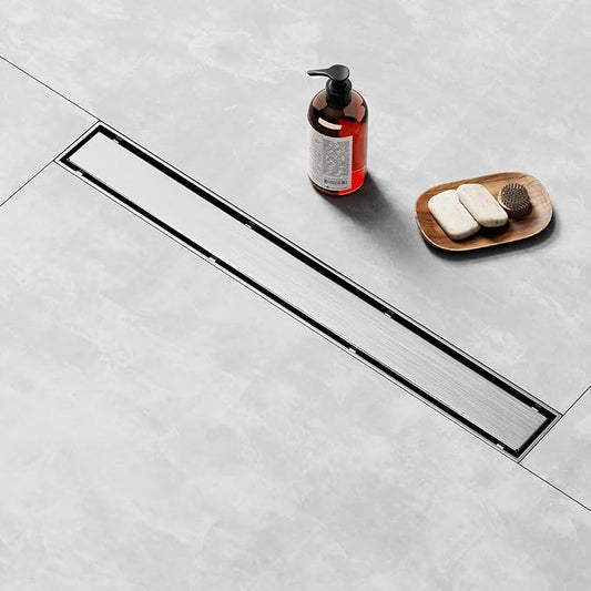 Linear Shower Drain 48 Inch, 2-in-1 Tile Insert Panel, Brushed AISI 304 Stainless Steel Fast Drainage Floor Drain for Bathroom, Kitchen, Garage & More