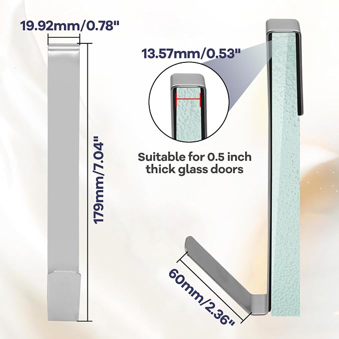 Zorfeter 7 Inch Extended Over Shower Door Hook, Stainless Steel Heavy Duty Shower Hooks Drilling-Free Towel Hooks for Bathroom Frameless Glass Shower Door - 3 Packs