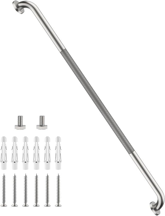 48 Inch Anti Slip Shower Grab Bar, Munzong Bathroom Grab Bar for Showers, Brushed Nickel Knurled Handicap Balance Bar,Safety Hand Rail Support Elderly Senior Assist Bath Handle