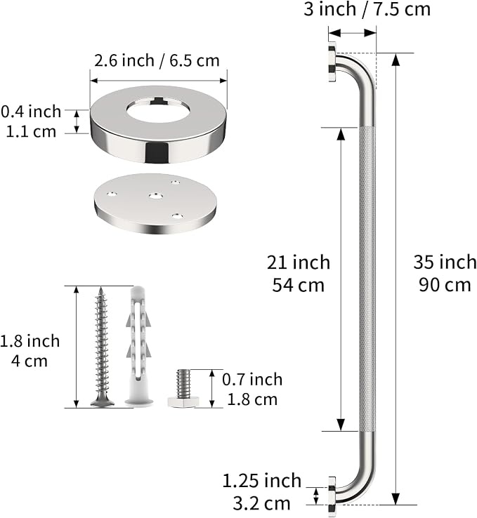 36 Inch Anti Slip Shower Grab Bar,Munzong Bathroom Grab Bars and Showers,Brushed Nickel Knurled Handicap Balance Bar,Safety Hand Rail Support Elderly Senior Bath Handle