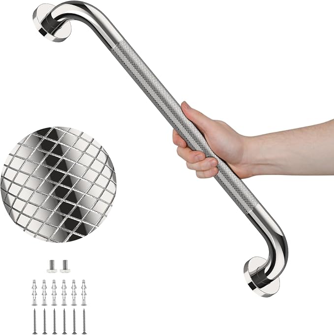 32 Inch Polished Chrome Grab Bars for Shower with Anti-Slip Knurled Grip,YuanDe Stainless Steel Bathroom Grab Bars, Shower Handrail Support, Handicap Elderly Balance Assist Handles