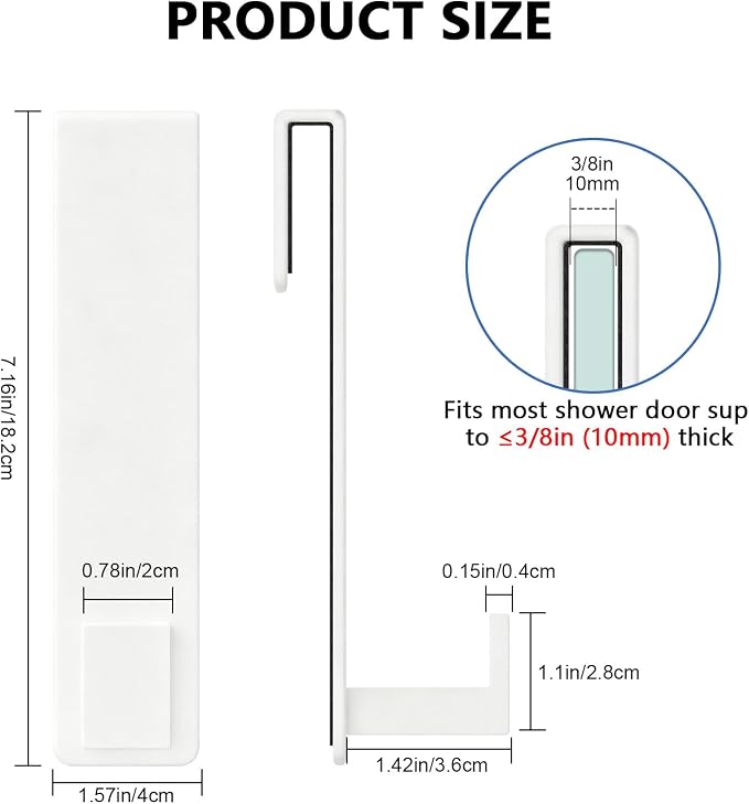 HUFEEOH Shower Door Towel Hooks, Stainless Steel Over Glass Door Hooks, Robe Hanger Fits Frameless Glass Shower Doors up to 3/8" Thick (White, Fits 3/8" Thick Door - L Shape - 2 Pack)