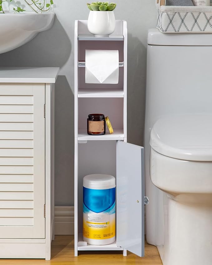 AOJEZOR Toilet Paper Holder Small: Bathroom Storage Cabinet for Renters