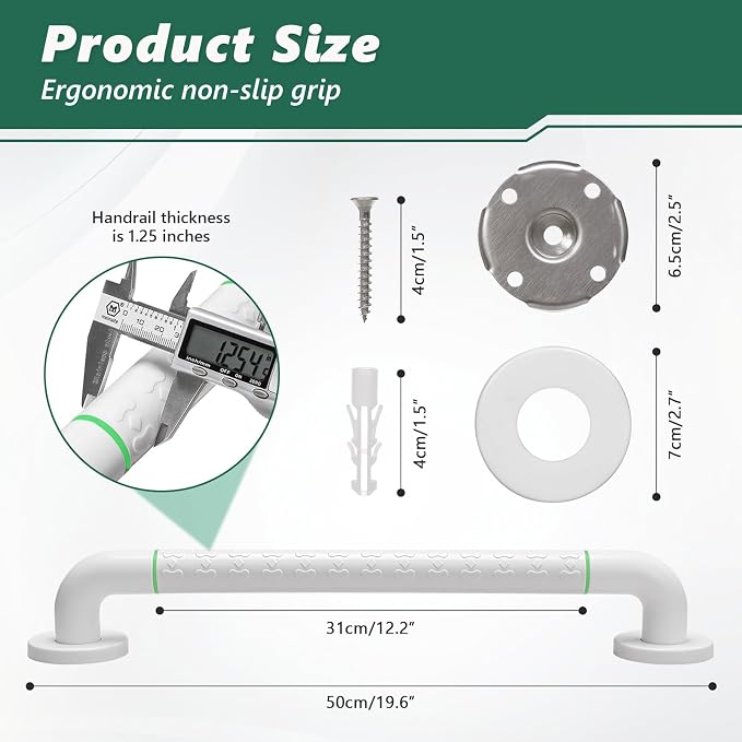 Grab Bars for Shower,2 Pack 20 Inch Shower Handle Bath Grab Rails with Anti-Slip Grip and Safety Luminous Circles,Stainless Steel Bath Handle Bathroom Grab Bar for Seniors, and Disability.