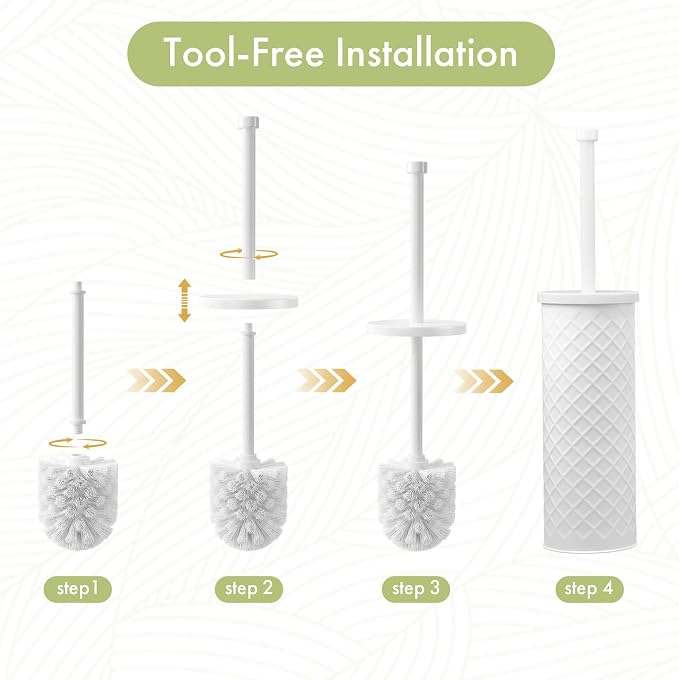 Toilet Bowl Brush and Holder Set 3 Pack with 6 Extra Brush Heads (White) | Extra Long Handle with Splash Guard Cover, Tool-Free Installation, Bathroom Space-Saving, Cleaner Sets for Apartments, RV