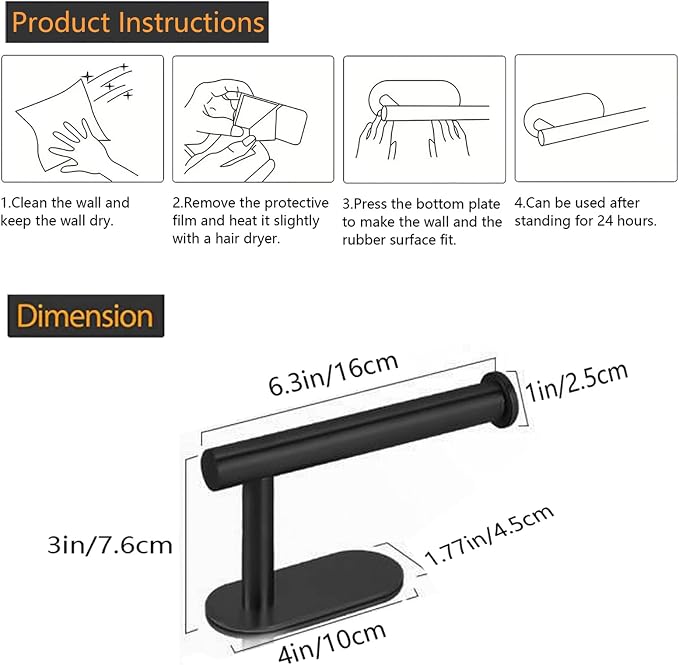 JOPOFI Toilet Paper Holder - Adhesive Toilet Paper Holder - Matte Black | Toilet Paper Holder Wall Mount for Bathroom,Stainless Steel Command Strip Toilet Paper Roll Holder Stick On Wall,No Drilling