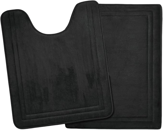 Black Bathroom Rugs Memory Foam Bath Toilet Contour Mat Set 2 Piece | Non Slip Washable Floor Mats U-Shaped Toilet Rug Soft Absorbent Plush Microfiber Shower Tub Bathmat Gray,24"x17"+24"x20"