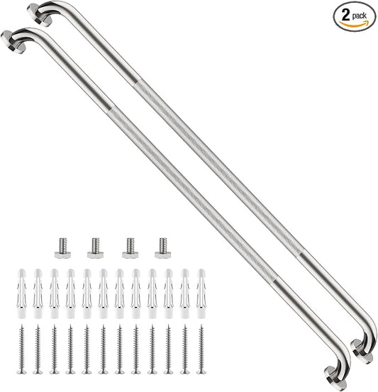 2 Pack Shower Grab Bar 48 Inch, ZUXET Chrome Extra Long Handicap Grab Bar w/Knurled Grip, Stainless Steel Bathroom Handrail for Toilet Shower Bathtub, Wall Mounted Anti-Slip Support Bar for Seniors