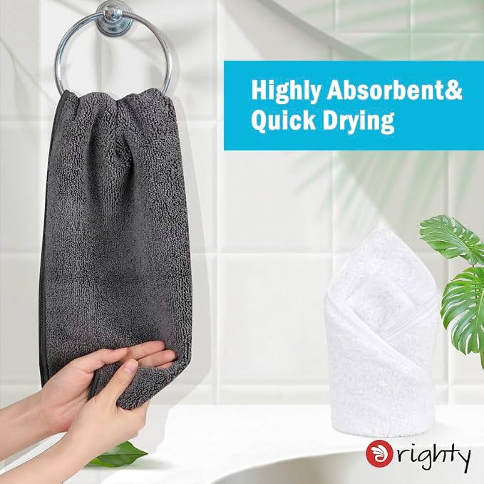 Orighty 6-Pack Grey Hand Towels, 16x28 inch Microfiber Gym Towels | Quick Drying & Absorbent, Lightweight & Thin Grey Yoga Towel - Multi-Purpose Camping Towel for SPA, Hotel & Bathroom