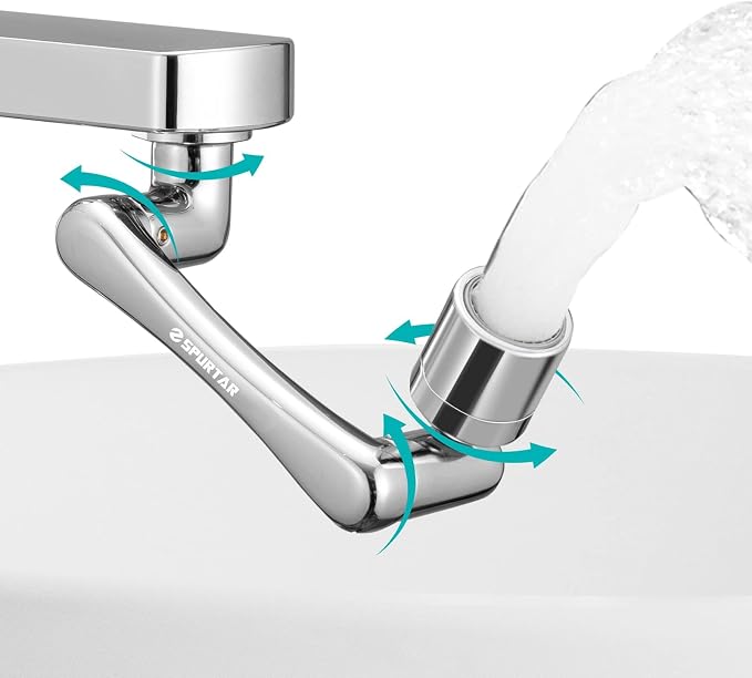 Spurtar 1440° Sink Faucet Extender, Faucet Aerator with Filter Swivel Silver Faucet Attachment, Multifunctional Rotatable Single Mode Fit for Bathroom Kitchen Tap G 1/2", 55/64",15/16"