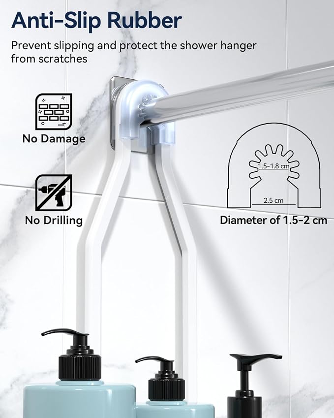 Never Rust Shower Caddy Hanging, Aluminum Shower Racks for Inside Shower, 3-Tier Shower Organizer Hanging Over Shower Head with Hooks and Soap Holder, White