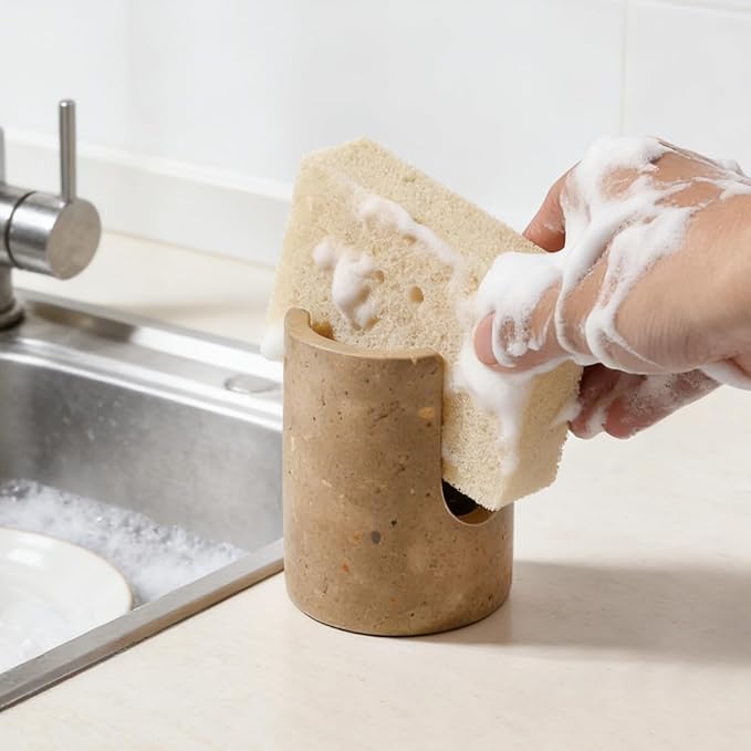 Marble Sponge Holder for Kitchen Sink Dish Sponge Caddy Rustic Farmhouse Decor (Dark Camel)