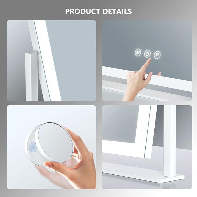 Gvnkvn Makeup Vanity Mirror with Lights 17.2" Large LED Lighted Mirror, Hollywood Make Up Mirror with Lighting, Smart Touch,Detachable 5X Magnification 360° Rotation, (Gold,Gift Box)