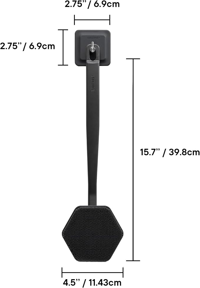 TOOLETRIES Silicone Back Scrubber with Hook, Exfoliating Body & Bath Brush, Long Ergonomic Handle, Non-Slip Grip for Hard-to-Reach Areas, Hygienic Silicone Bath Accessory for Men & Women - Charcoal