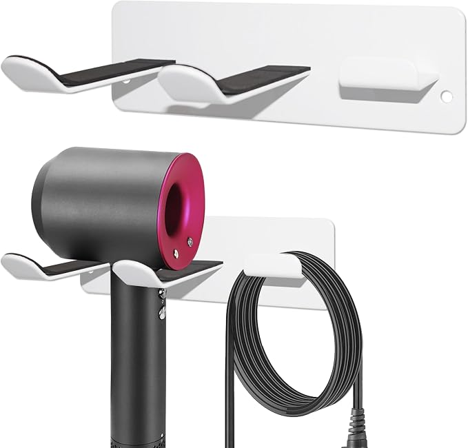 Hair Dryer Holder Wall Mount, Universal Hair Dryer Hanger for Bathroom/Bedroom/Barbershop, 304 Stainless Steel Organizer with 3M Adhesive, No Drilling Space Saver (White)