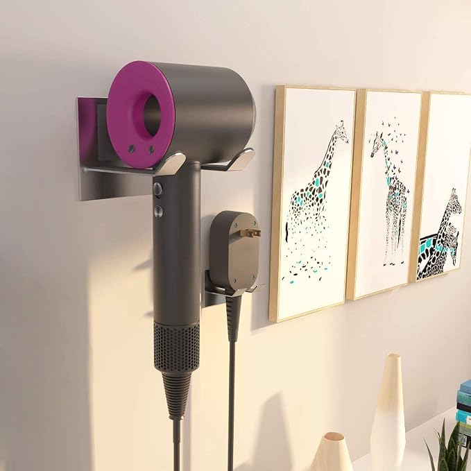 XIGOO Self Adhesive Hair Dryer Holder Wall Mounted | Adhesive Bathroom Hair Blow Dryer Rack, Organizer Compatible with Supersonic Hair Dryers, SUS 304 Silver