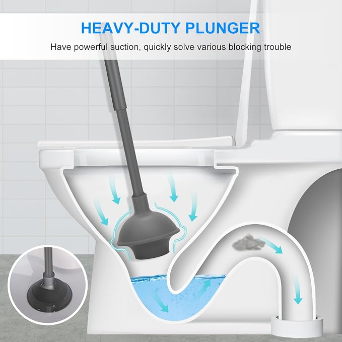 SetSail Toilet Brush and Plunger Set, Semi-Hidden Toilet Plungers, Gray | Heavy Duty Toilet Bowl Brush and Holder for Bathroom Toilet Plunger and Brush Set for Deeply Cleaning