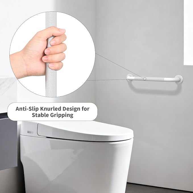 White Grab Bar 20 Inch, iHansee Anti-Slip Bathroom Grab Bar w/Knurled Grip, Stainless Steel Safety Handrail for Toilet Bathtub Shower, Wall Mounted Handicap Bars Handle for Senior Elderly