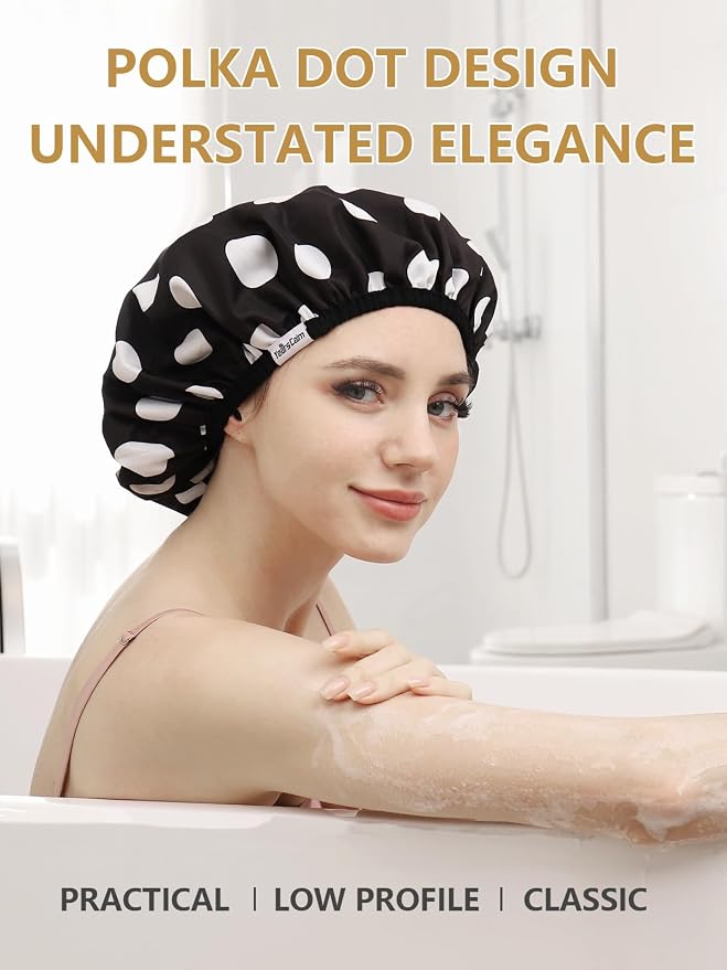 Years calm Shower Caps for Women Reusable Waterproof Double Layer Hair Cap | Both Sides Usable, Reversible Pattern & Solid Color Design, Soft Elastic Keeps Hair Dry for shower Spa Travel