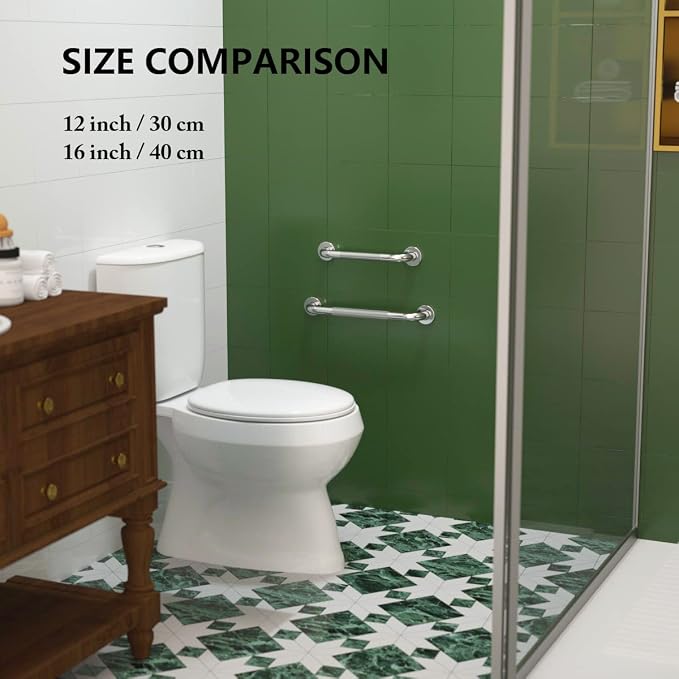 2 Pack 16 Inch Anti Slip Shower Grab Bar 1.25" Diameter,Munzong Stainless Steel Bathroom Grab Bar,Knurled Bathroom Balance Bar,Safety Handrail Support,Handicap Injury Elderly Senior Assist Bath Handle