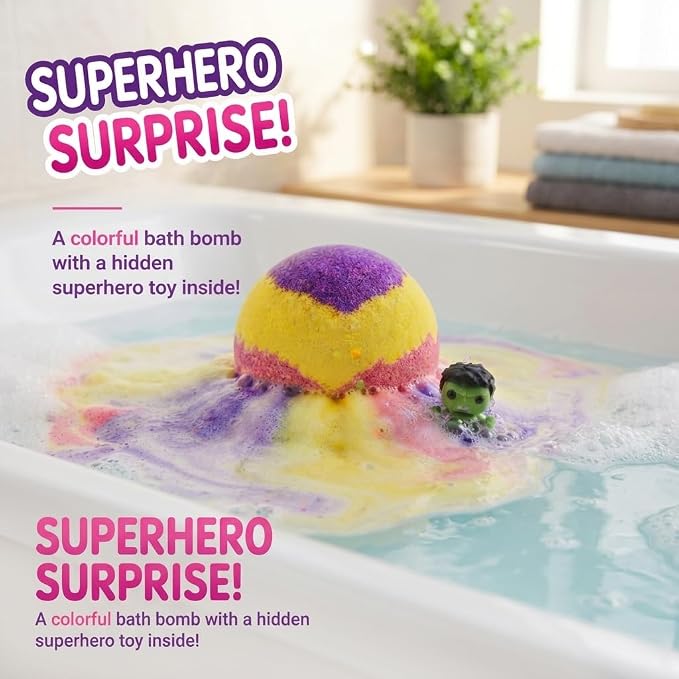 EvolutionUSA 1pc Red Epic Superhero Bath Bombs for Kids – Super Hero Bath Bomb with Toy Inside, Fun Children Bathbomb Easter, Organic Bathbomb with Surprise Inside, Superhero Bath Fizzer Valentines