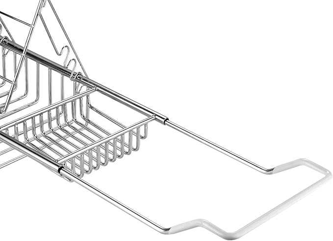iPEGTOP Stainless Steel Bathtub Caddy Tray - Over Bath Tub Racks Shower Organizer with Extending Sides, Removable Wine Glass Book Holder