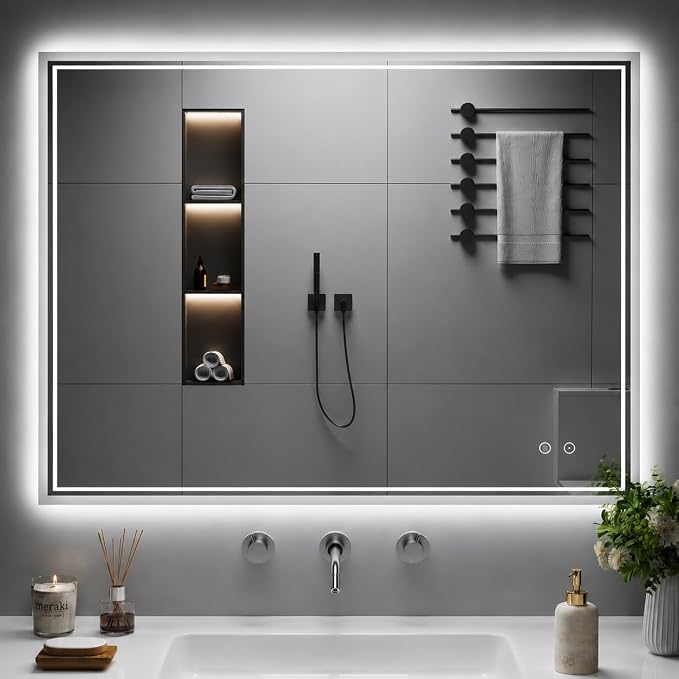 LED Mirror for Bathroom, 32"x40" Lighted Vanity Mirror with Anti-Fog, IP44 Waterproof, 3 Colors Dimmable, Backlit, Memory Function, Touch Control Wall Mount Bathroom Mirror, Horizontal/Vertical