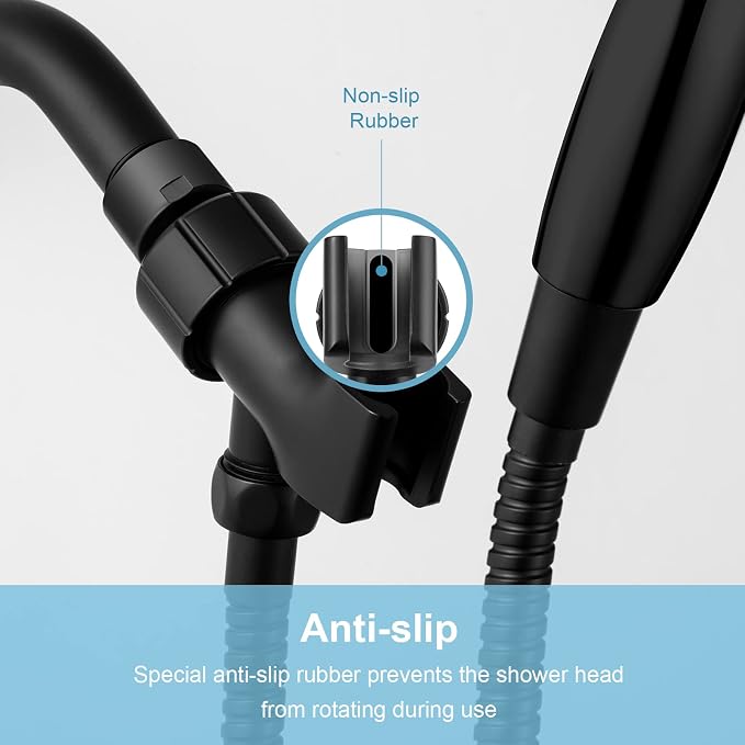 OFFO Shower Head Holder with Solid Metal Ball for Handheld Shower Head, Adjustable Shower Arm Mount for Connecting Shower Arm and Shower Hose, 1/2 in IPS Female Inlet and Male Outlet, Matte Black