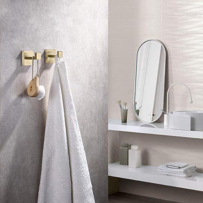 Towel Hooks for Bathroom Bath Robe Hook,Towel Holder Hanger with Screw,Coat Hooks Wall Mount,Heavy Duty for Hanging Bag Hat,Gold 2 Pack