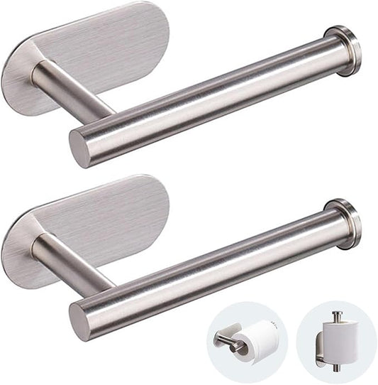 JOPOFI Self Adhesive Toilet Paper Holder - Brushed Nickel（2 Pcs） | Toilet Paper Holder Wall Mount for Bathroom,Stainless Steel Command Strip Toilet Paper Roll Holder Stick On Wall,No Drilling