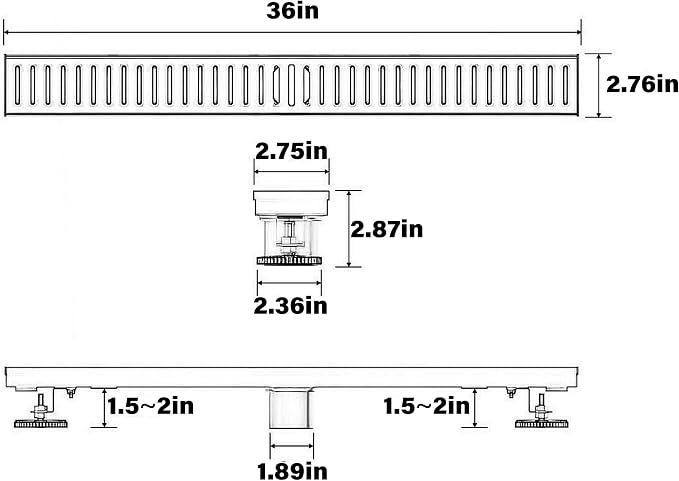 36 Inch Linear Shower Drain Bathroom Kitchen Golden Floor Drain Removable Capsule Pattern Cover Accessories Shower Drain 304 Stainless Steel Drain with Hair Strainer Adjustable Leveling Feet