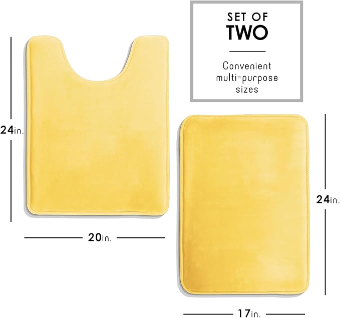 Clara Clark 2 Piece Bathroom Rugs, Velvet Memory Foam Bath Mat Set, Non-Slip Bath Rugs, Machine Wash, Dries Quickly, Ultra Soft Plush Bath Mats for Bathroom, 17 x 24 + Contour, Mellow Yellow