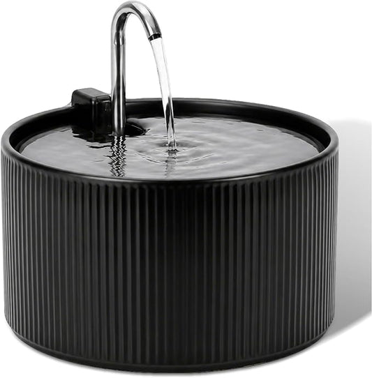 2.2L Ceramic Pet Fountain –Porcelain Pet Water Fountain & Little Dog Drinking Bowl– Automatic Cat Water Dispenser （Black）