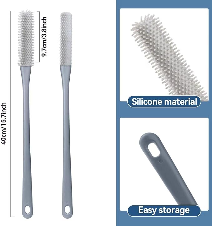 2Pack Toe Cleaning Brush,15.7" Silicone Foot Scrubber in Shower with Long Handle Cleaning Bath Foot Brush for shower Gentle Foot Exfoliating Lotion Applicator for Seniors,Elderly, Men and Women (Grey)