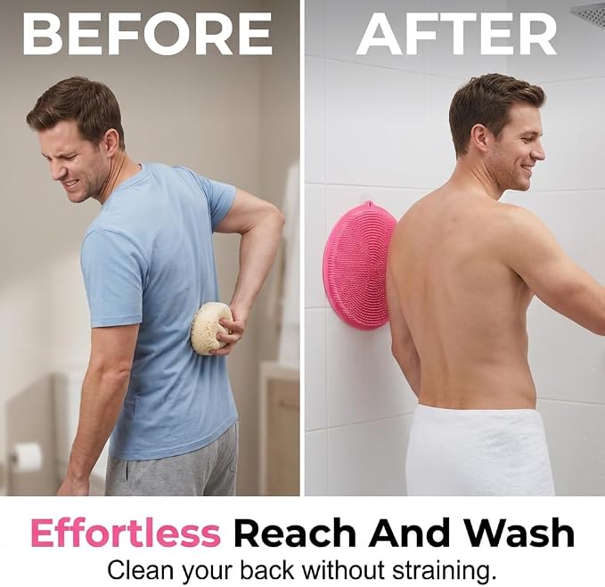 Silicone Shower Foot Scrubber Mat,2025 New Back Exfoliating Bath Wash Pad Wall Mounted Anti-Slip Suction Cups Foot Scrubber,Deep Cleaning Brush Back Massager Pad for Women Men (C-Grey)