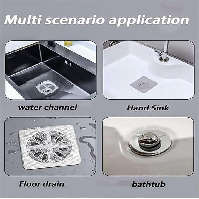 Disposable Hair Catcher for Shower Drain, 30 Packs | Square Mesh Stickers, Upgraded Adhesive Drain Cover, Catch Human & Pet Hair, Fits Bathroom, Kitchen Sink, Bathtub