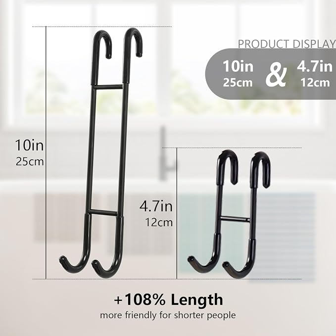 NINETREX Shower Door Hooks,Over Glass Door Hooks for Bathrooms Frameless Glass,Heavy Duty SUS 304 Stainless Steel Hook for Towels,Squeegee,Loofah,Shaver,Robe,2 Pack,Black,10Inch