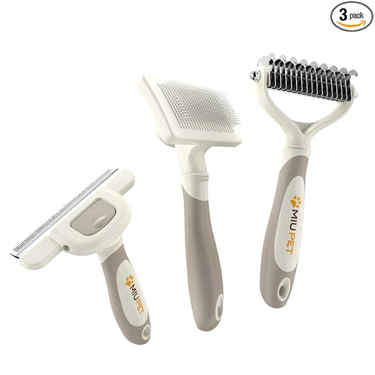 Professional Deshedding Dog Brush Grooming Kits, for Long-Haired Dogs and Cats - Dog Deshedding Brush and Slicker Brush Set 3 in 1 Gift Box for Long Hair Pets like Golden Retriever