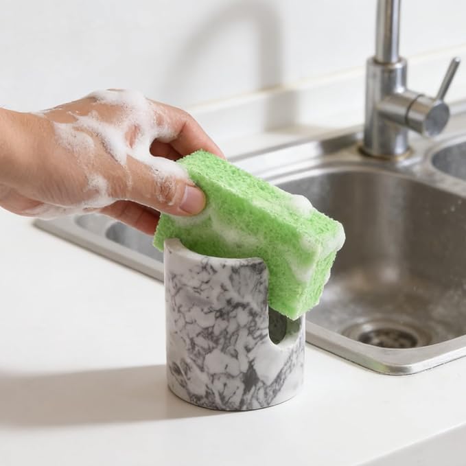 Marble Sponge Holder, Cloudy Gray | Kitchen Sink, Rustic Farmhouse Decor, Dish Sponge Caddy