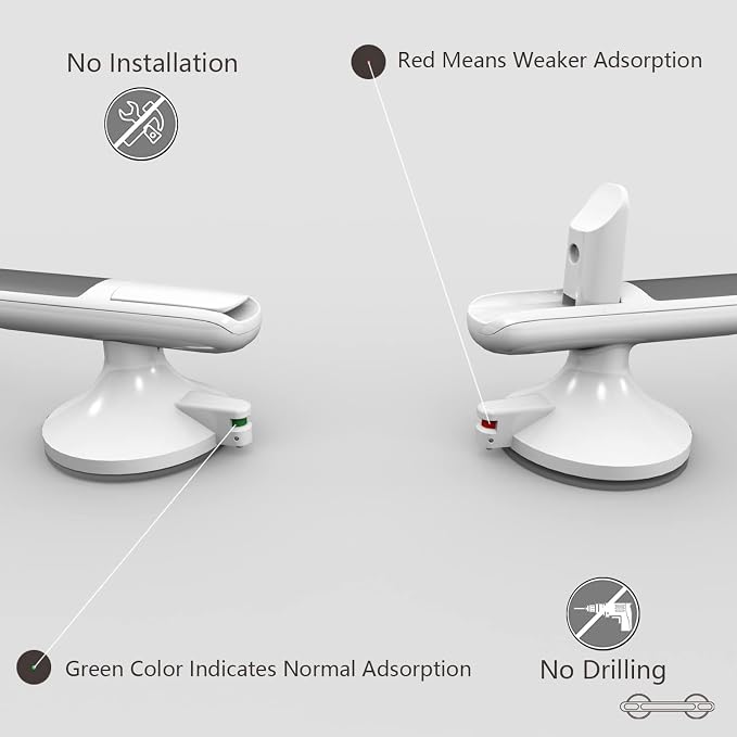 Shower Handles for Elderly Suction, Grab Bars for Bathtubs and Showers, Suction Grab Bars for Shower, Shower Grab Bars for Seniors, Shower Bars Safety with Indicators, No Drilling Waterproof