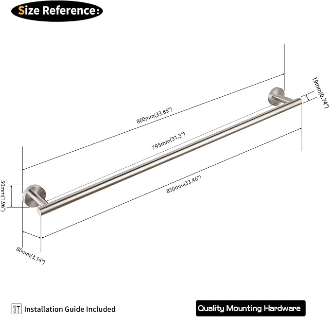 GERZWY Bathroom Towel Bar 33-Inch Stainless Steel Towel Bar Contemporary Style Wall Mount for Bath Kitchen, Brushed Finish AG1101C85-LS