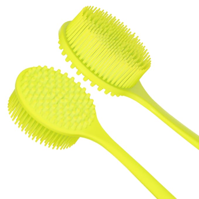 DNC Silicone Back Scrubber for Shower Soft Bath Body Brush with Long Handle (Green)